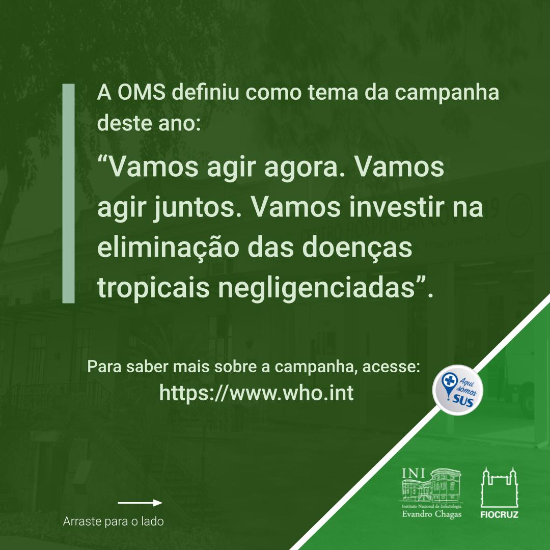 inifiocruz's tweet image. Hoje (30/01) é o Dia Mundial das Doenças Tropicais Negligenciadas. A @pahowho  está lançando a campanha global: “Vamos agir agora. Vamos agir juntos. Vamos investir na eliminação das doenças tropicais negligenciadas”
.
.
#opas #ntds #infectologia #pesquisaclinica #fiocruz #sus