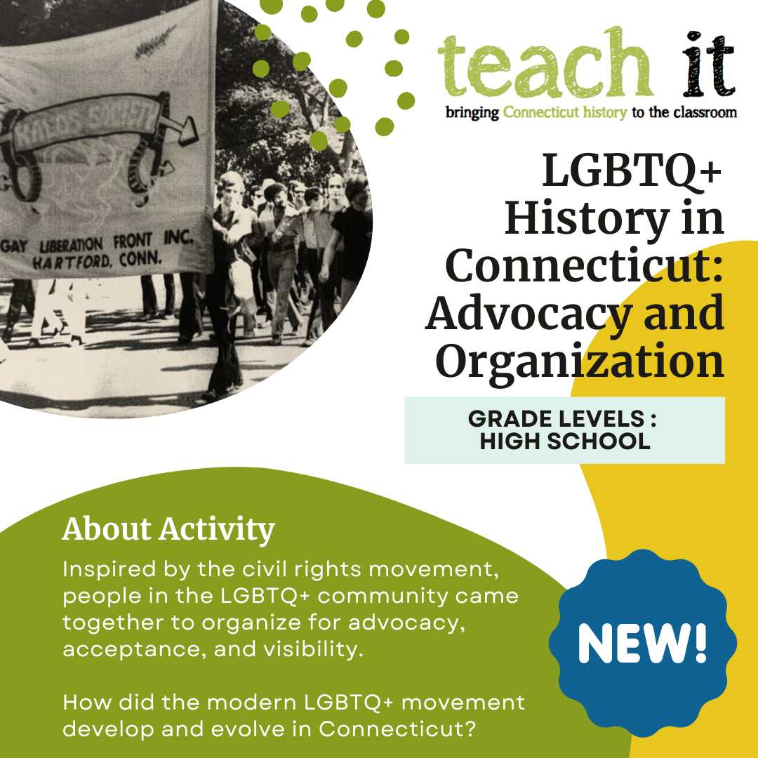 TeachIt_CT's tweet image. Looking for LGBTQ+ history resources for Connecticut? Look no further! This activity from Eve Galanis @TrinityCollege teaches high schoolers about how the LGBTQ+ community developed &amp;amp; evolved in CT.

Access activity: ecs.page.link/HqJPa

#sschat #histedchat #edchat #cthistory