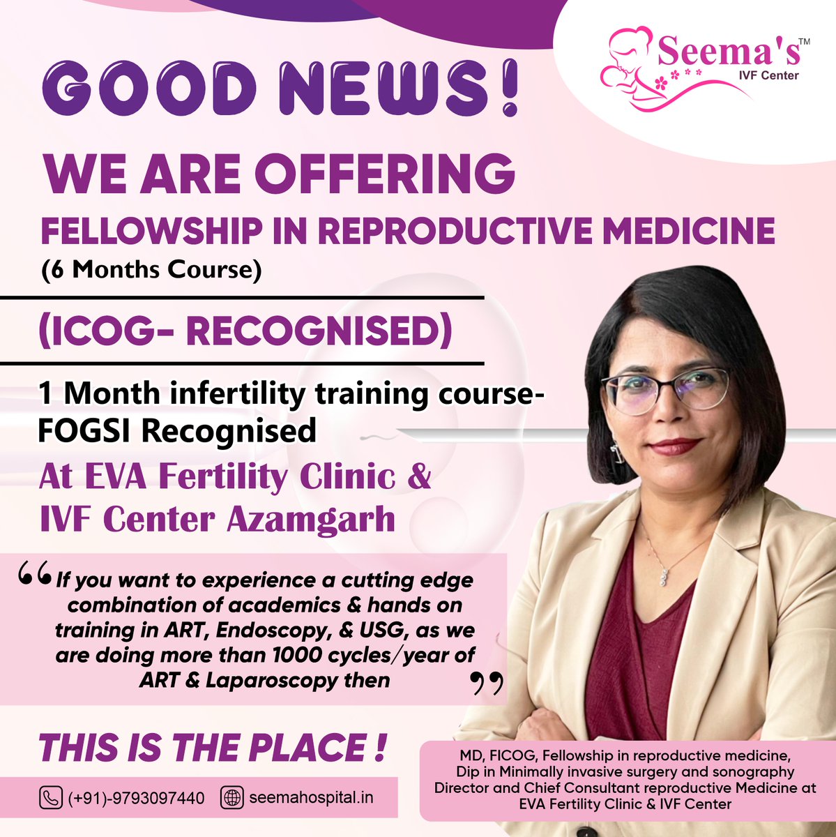 Infertilitidoc's tweet photo. If you are really interested in doing a fellowship in reproductive medicine, then you can join us.
For more details:- ๐+91-9793097440
#fellowshipinreproductivemedicine #fellowshipinmedical #infertilitytraining #icog #fogsi #traininginfogsi #dr.seemapandey #azamgarh #up https://t.co/aNCsb7nqRc