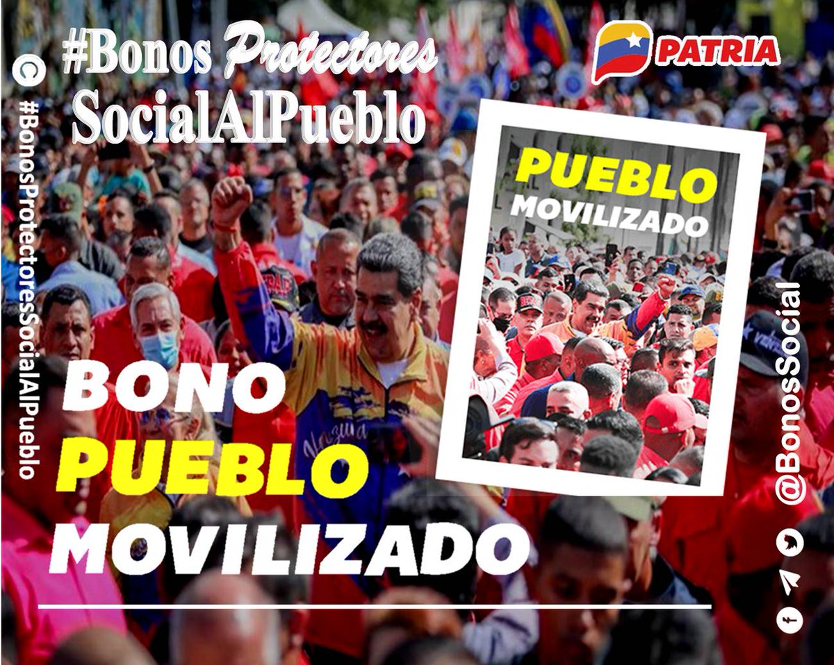 📢 Continúa la entrega del #BonoPuebloMovilizado a través del Sistema <a href="/CarnetDLaPatria/">Carnet de la patria</a> enviado por nuestro Pdte. <a href="/NicolasMaduro/">Nicolás Maduro</a>.

☑️ La entrega finalizara el día #31Ene de 2023.

<a href="/BonosSocial/">Bonos Protectores Social Al Pueblo</a> 
#BonosProtectoresSocialAlPueblo
#LasSancionesCastiganLaSalud
