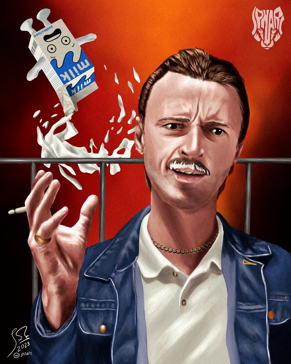 Con un cartón de leche la escena ya no resulta tan violenta...

#trainspotting #irvinewelsh #digitalart #begbie #franco #robertcarlyle #illustratedart