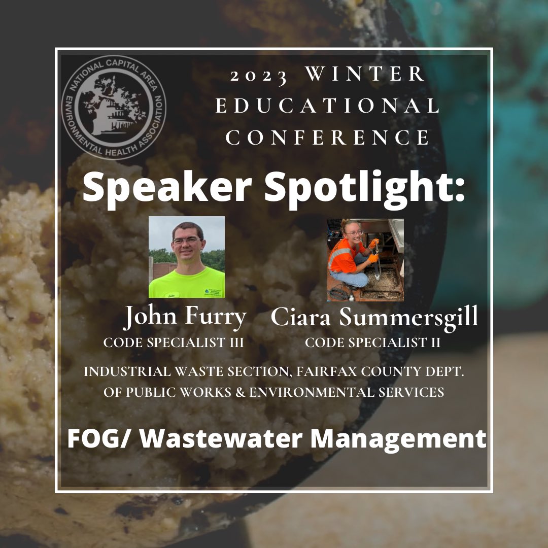 NCAEHA's tweet photo. Our 2023 Winter Educational Conference is here!! Up next, we have John and Ciara with the Fairfax County Industrial Waste Section here to give a presentation on Fog/ Wastewater Management! https://t.co/9lZMFiX8JL