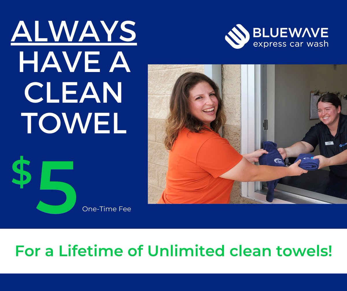 Always have a clean towel at BlueWave! 

Our microfiber towels works great on every part of your vehicle inside and out. Exchange for a clean towel as often as you like during your visit. 

#bluewaveexpress #microfibertowels #alwayshaveacleantowel #neighborhoodcarwash #carwash