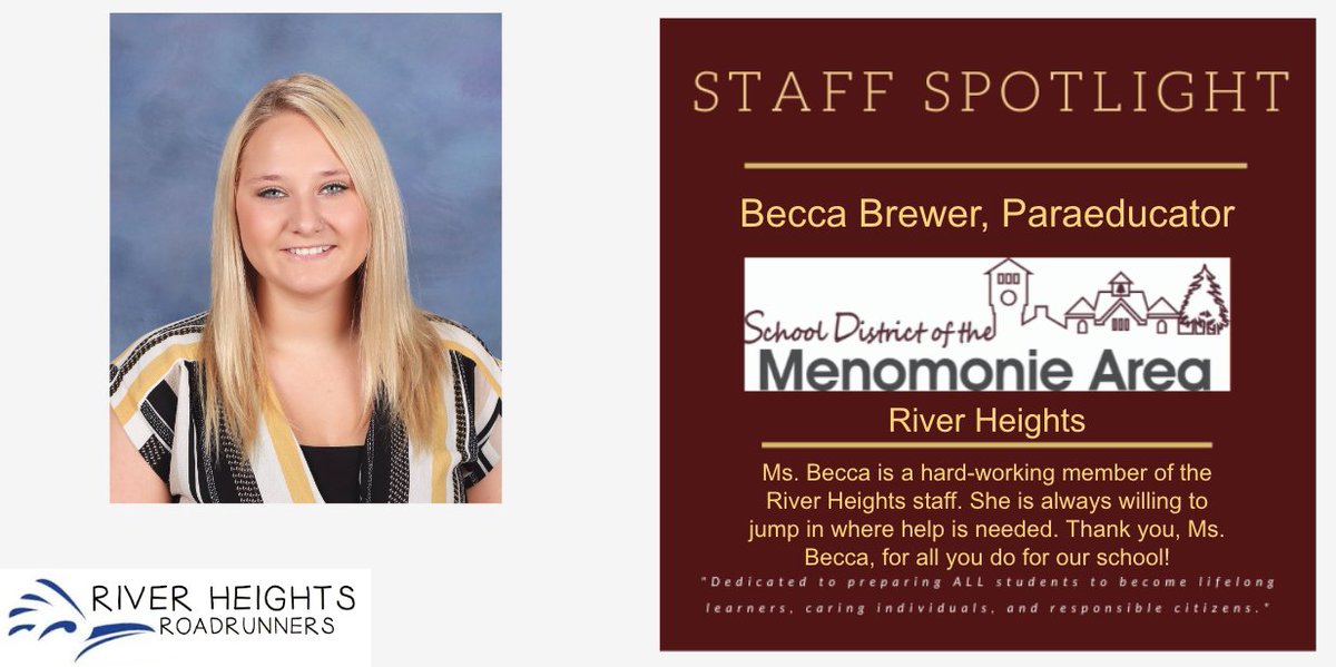 RH_Elementary's tweet photo. Staff Spotlight! Thank you Ms. Becca for all you do at River Heights!
#gotRHpride #RHfam @SDMAOnline https://t.co/NxwtT5SoPU