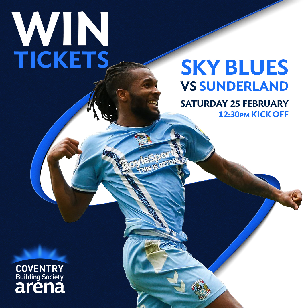 Coventry Building Society (@coventrybs) on Twitter photo For the chance to win a pair of tickets to see <a href="/Coventry_City/">Coventry City</a> play <a href="/SunderlandAFC/">Sunderland AFC</a> on 25 Feb with a platinum dining experience at <a href="/CBSArena/">Coventry Building Society Arena</a> ⚽ Follow us & retweet this tweet by 1 Feb 11:59pm. Ts&Cs apply (ow.ly/i44P50MECTk). 18+ UK residents only. 1 entry pp. For the chance to win a pair of tickets to see <a href="/Coventry_City/">Coventry City</a> play <a href="/SunderlandAFC/">Sunderland AFC</a> on 25 Feb with a platinum dining experience at <a href="/CBSArena/">Coventry Building Society Arena</a> ⚽ Follow us & retweet this tweet by 1 Feb 11:59pm. Ts&Cs apply (ow.ly/i44P50MECTk). 18+ UK residents only. 1 entry pp.