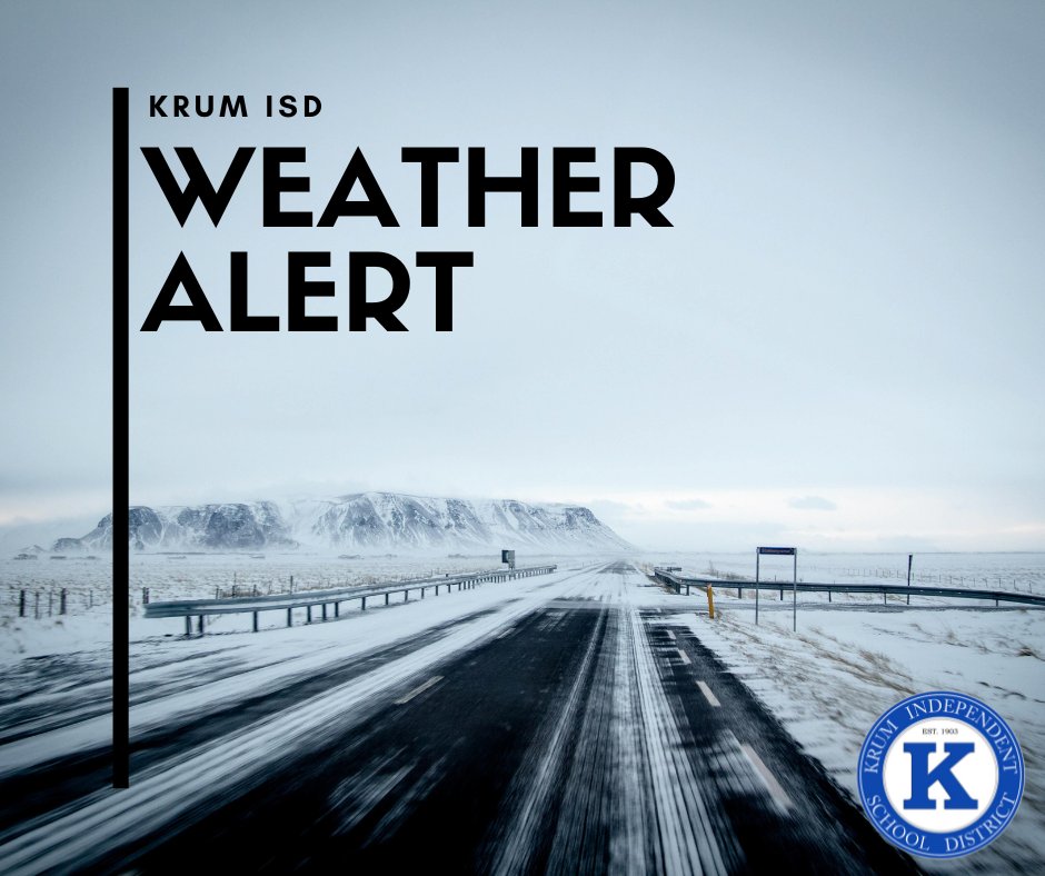 Due to worsening weather conditions in our area, all Krum ISD campuses will release at 12:30 pm today January 30.  More info @ krumisd.net
