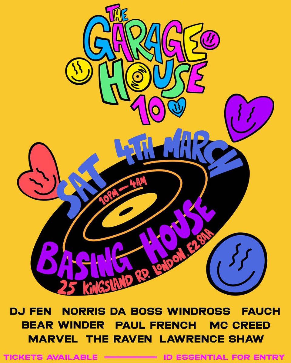 Saturday 4th March
<a href="/Basing_House/">Basing House</a> 
Tickets ra.co/events/1626283

Back for No10! 

<a href="/djfen1/">Dj Fen</a> 
<a href="/NorrisWindross/">Norris Da Boss Windross</a> 
Fauch
<a href="/BearWinder/">Claire Bear Winder</a> 
Paul French
The Raven
Lawrence Shaw

MC's <a href="/mccreedmusic/">CREED MC</a> &amp; <a href="/OblahMan/">Marvel</a> 

Feeling like you need a bit of that 90's Gass club vibe...