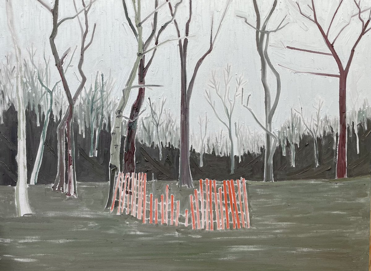 Not Anything, oil on linen,2023 #kimdorland #snowfence #ravine