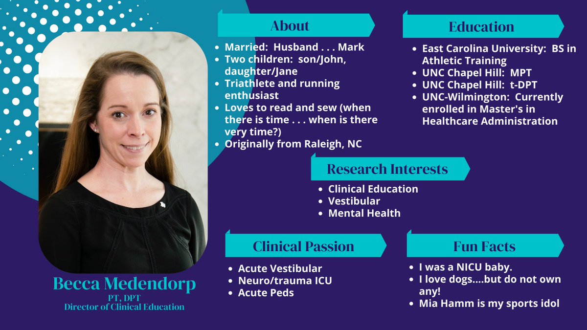 Have you had a chance to meet Dr. "Becca" Medendorp, our new Director of ClinEd, who joined us January '23?  NO???  Here is your chance to learn more about her!  

Stop by &amp; say "hello" and welcome her to HPU DPT...she would love to get to know you all as well! #ForwardTogether