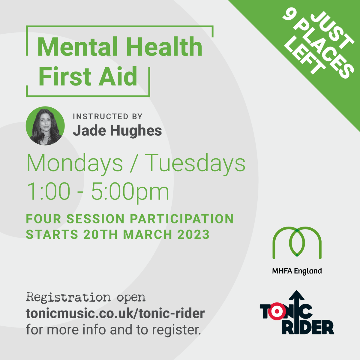 Tonic Rider (@tonicrideruk) on Twitter photo FREE to ALL working musicians and music industry professionals based in England (accredited by <a href="/MHFAEngland/">MHFA England®</a>)
Online
4 sessions
March - 20th / 21st / 27th / 28th
#TonicRider #FirstAid #MentalHealth #Wellbeing #MusicIndustry FREE to ALL working musicians and music industry professionals based in England (accredited by <a href="/MHFAEngland/">MHFA England®</a>)
Online
4 sessions
March - 20th / 21st / 27th / 28th
#TonicRider #FirstAid #MentalHealth #Wellbeing #MusicIndustry