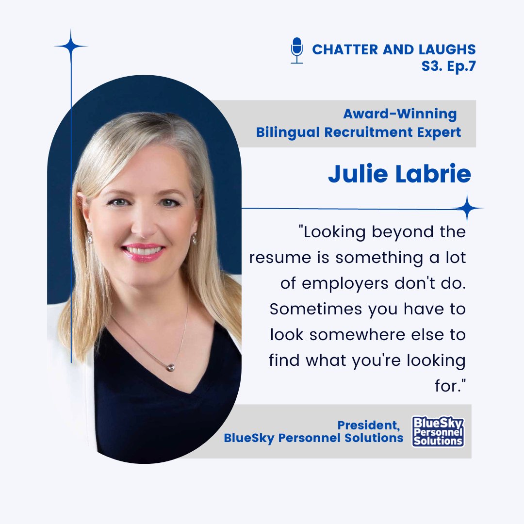 BlueSkyStaffing's tweet photo. Our president, @julielabrie  was recently interview by @Rimamc  on her podcast Chatter and Laughs. She shared her journey, her input and advice for both employers and candidates. 
 
https://t.co/3FgpFd1Jau
 
 #interview #podcast #JobSeekers https://t.co/bQ5KmNOLL2