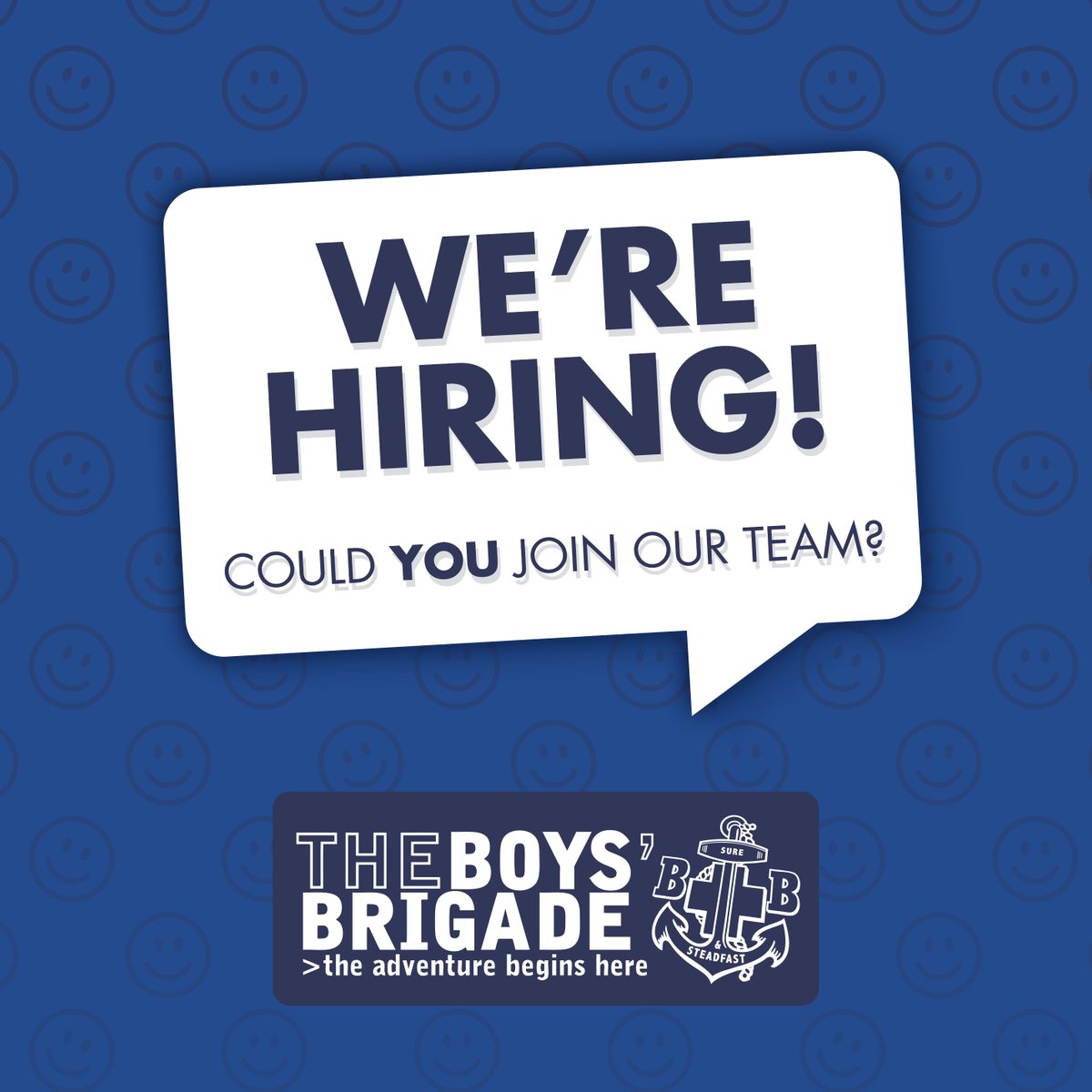 Could you join our team? 🙋 Thanks to significant external funding over the next two years, we are able to recruit for a number of short term contracted roles - find out more at boys-brigade.org.uk/job-vacancies/ (closing date for applications is 19th February) #BoysBrigade #LifeToTheFull