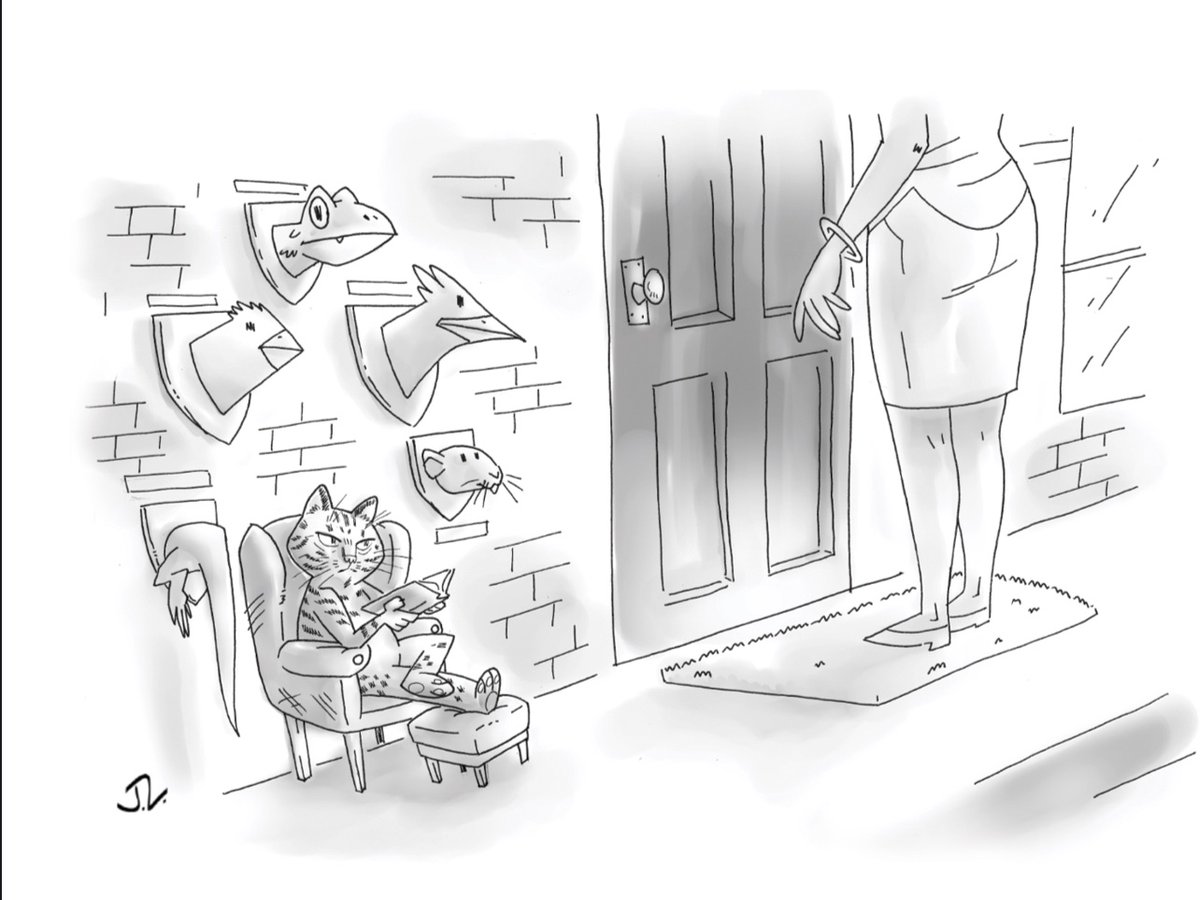 JERALDOLEWIS's tweet photo. New cat toon is out meow! In this weeks @NewYorker 
“Biscuits Trophy Wall” https://t.co/1B1KcLkLQp