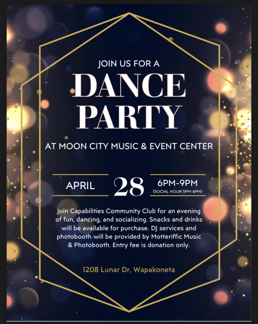 St Marys Capabilities Community Clubs are hosting a dance party in partnership with Moon City Music &amp; Event Center! All are welcome to this family-friendly event. If interested in being a sponsor, please contact Community Club Consultant Renee Donati at (419) 394-0003 ext. 6101.