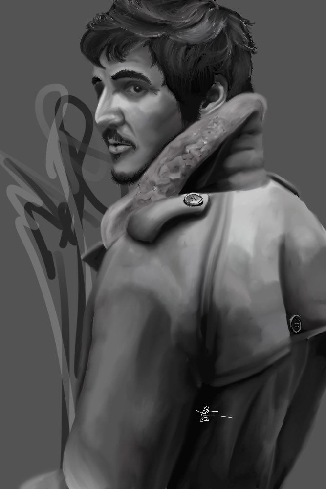 SatansBunBunny's tweet photo. An art piece I did this morning of Pedro Pascal #PedroPascal #DaddyPascal #TheMandalorian #TheLastOfUs #GameofThrones #art #procreate #DigitalArtist https://t.co/EidshhJSok