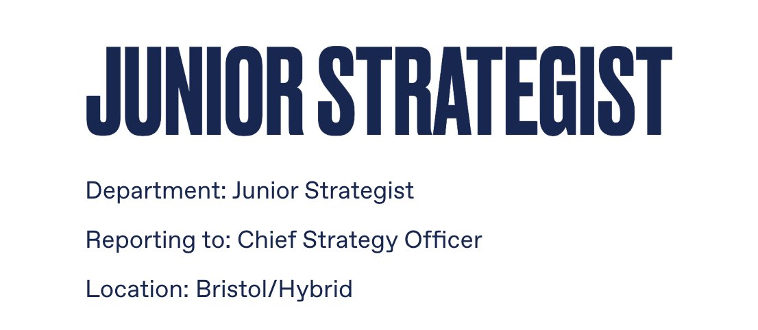 Whatleydude's tweet image. WANTED: BRISTOL-BASED JUNIOR STRATEGIST

Nearly a year in @AgencyDiva and we&apos;re building out our strategy function nicely. 

Find out more on Linkedin - please share widely :) 

#Jobs #strategy #gaming #bristol 

linkedin.com/feed/update/ur…