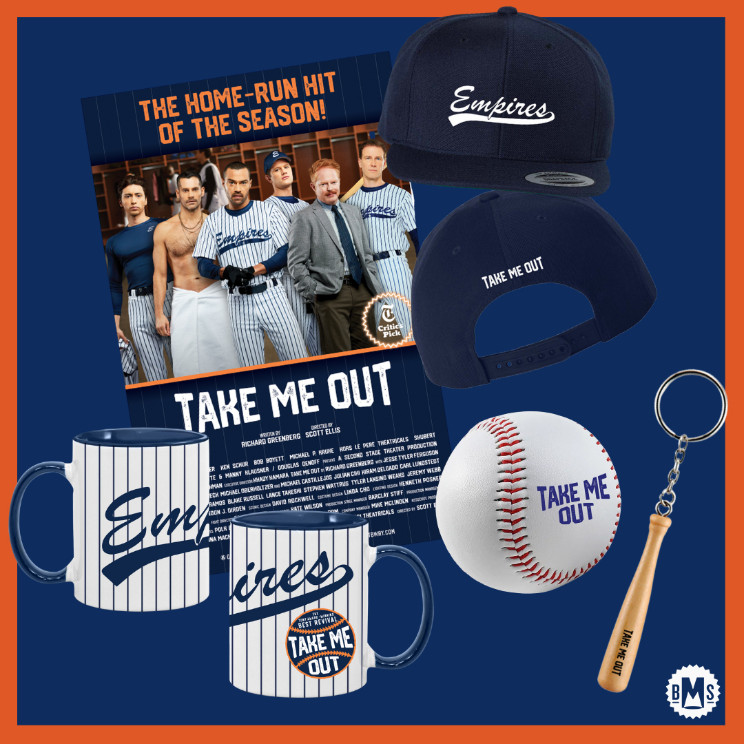 It's the home stretch for @takemeoutbway! ⚾️🧢 Don't miss out on merch from this two-time #TonyAward-winning play starring @ijessewilliams and @jessetyler!🏟️bit.ly/BMSTakeMeOut