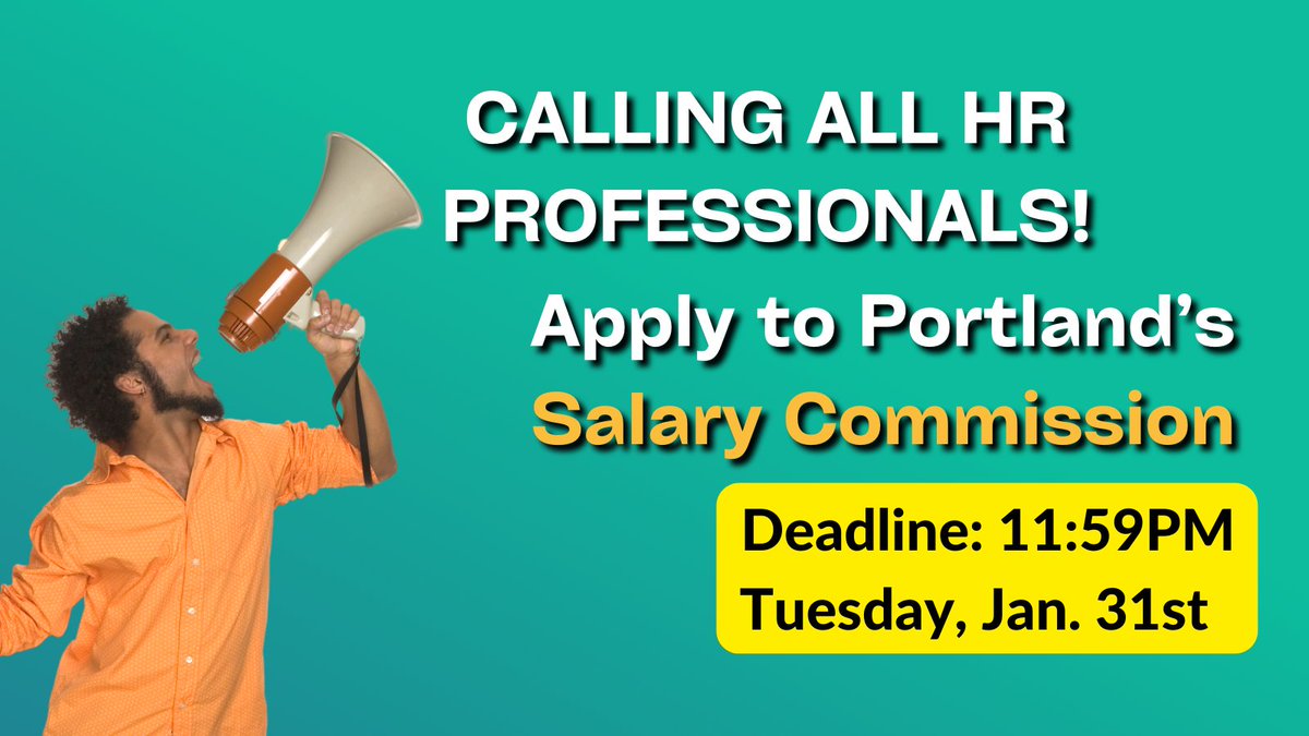 Mac's List (@macs_list) on Twitter photo Calling all HR professionals in Portland! Apply to the Salary Commission by Tuesday, Jan 31 to set compensation for elected officials under the new voter-approved 12-person City Council that will be seated in 2025. Via <a href="/charter_reform/">Portland United for Change</a> & <a href="/color_oregon/">Building Power for Communities of Color</a> ow.ly/2kFB50ME5Ag Calling all HR professionals in Portland! Apply to the Salary Commission by Tuesday, Jan 31 to set compensation for elected officials under the new voter-approved 12-person City Council that will be seated in 2025. Via <a href="/charter_reform/">Portland United for Change</a> & <a href="/color_oregon/">Building Power for Communities of Color</a> ow.ly/2kFB50ME5Ag