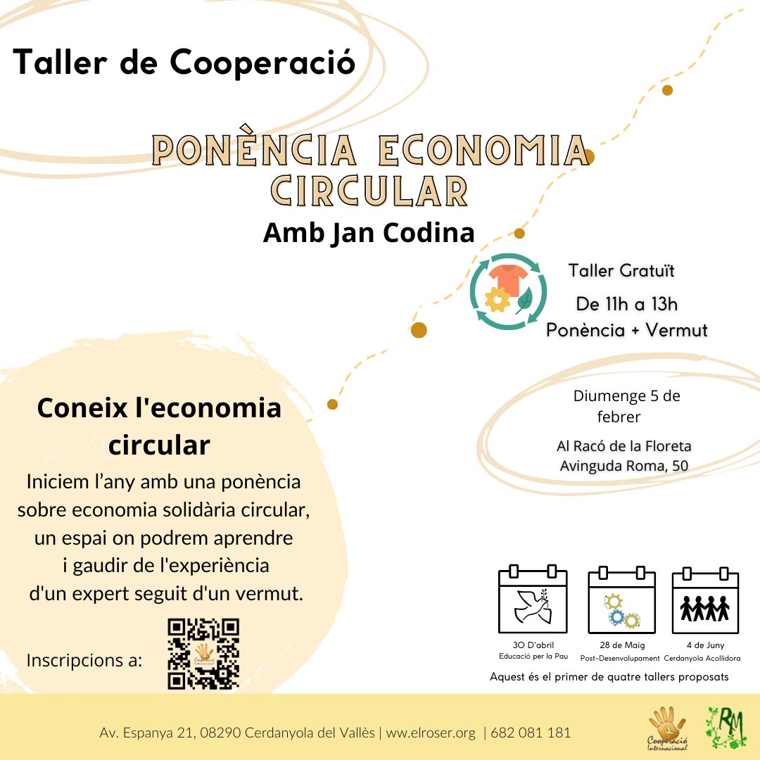 FundacioRM's tweet photo. Aquest diumenge dia 5 de febrer iniciem un cicle de tallers!

🗣️En aquest primer parlarem de l'Economia Circular⭕️a càrrec d'en @codina_jan 

🍸Us hi esperem amb un vermutet! https://t.co/jnPL9pWTo5
