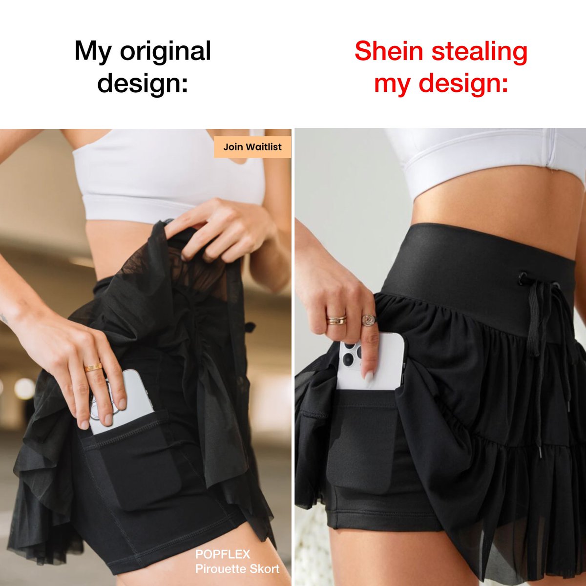 blogilates's tweet photo. Well. It finally happened. @SHEIN_Official STOLE MY DESIGN. 😡 Worth more than Zara and H&amp;M combined at $100 BILLION but they still take advantage of small brands? 
Why are we letting a business that runs on robbery be rewarded like this?? https://t.co/fnTbdVusVj #boycottshein https://t.co/e0X85MEok2