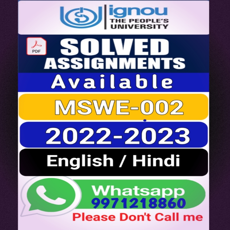 smahto181's tweet image. MASTER DEGREE IN SOCIAL WORK
(MSW 2nd Year) Assignment: 2022-2023
Course code: MSWE-002 : Women and Child Development.
We are providing IGNOU Solved assignment in PDF file on WhatsApp no. 9971218860.
#ignou
#solvedassignment