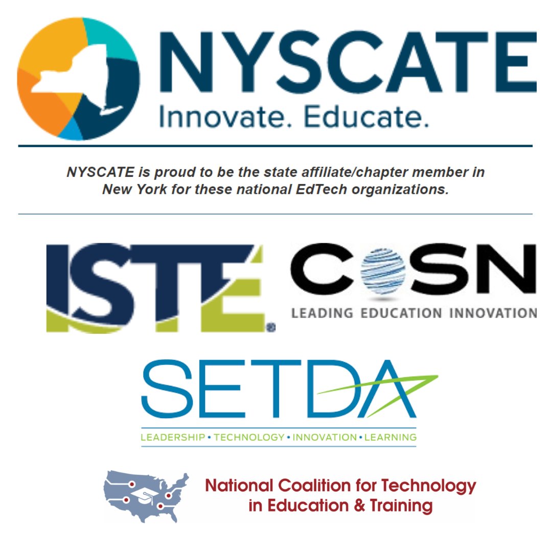 NYSCATE's tweet photo. NYSCATE is proud to be the state affiliate/chapter member in New York for these amazing national EdTech organizations! https://t.co/qrgqQ7QsYQ