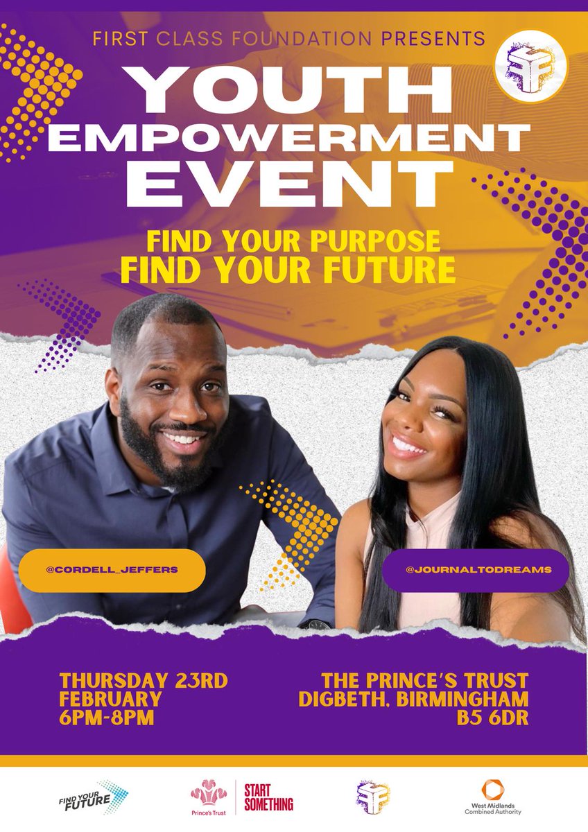 FcNationUK's tweet image. Young people, yes YOU, need to find yourself at this event!

Youth Empowerment Event

Showing you how to unlock your purpose &amp;amp; potential!

Thurs 23rd Feb at 6pm

Find your Purpose
 #FindYourFuture

An empowering &amp;amp; special event NOT to be missed

Register👇🏾
eventbrite.co.uk/e/youth-empowe…