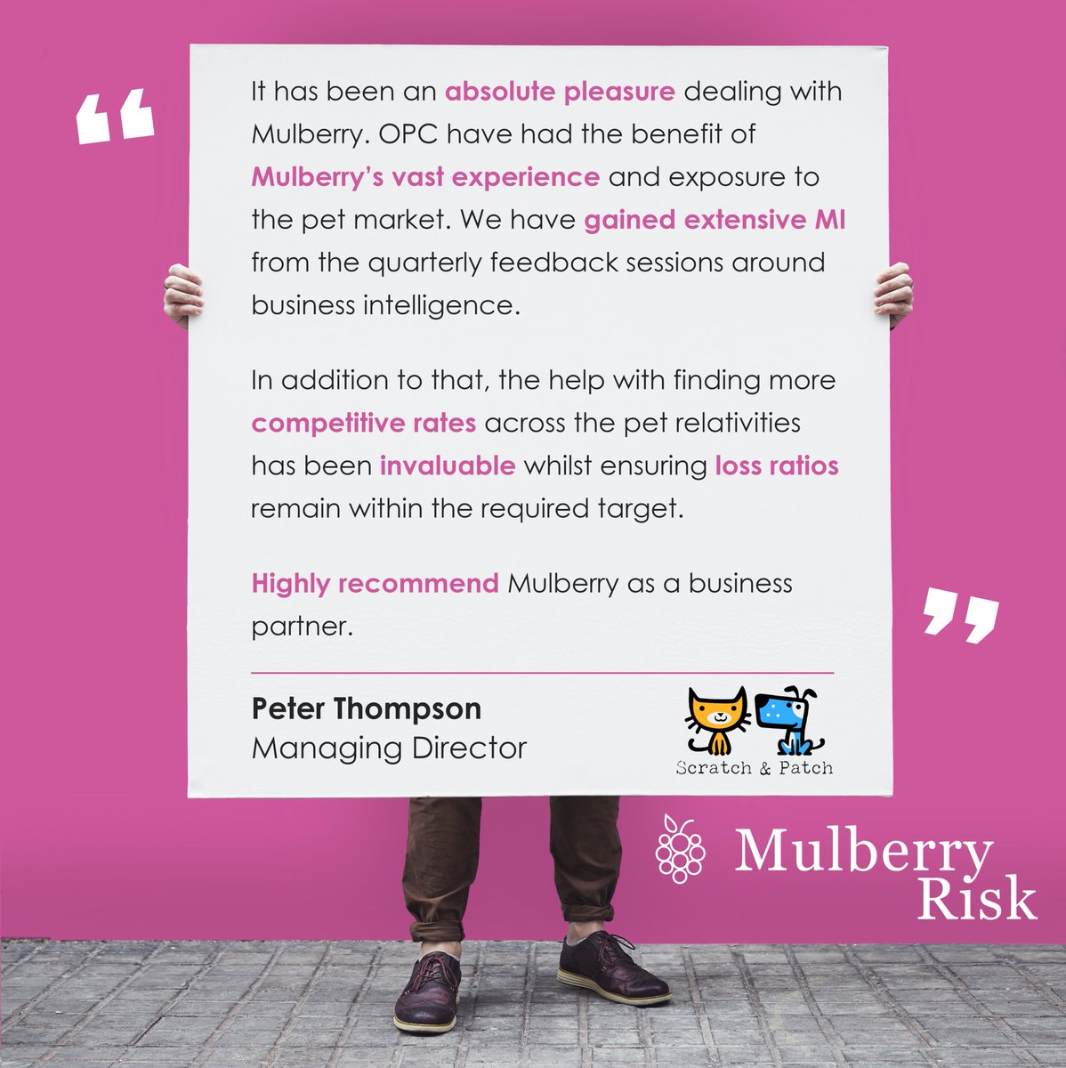 Thank you Scratch &amp; Patch for such wonderful feedback!

mulberryrisk.com

Get in touch with Josh Chandler to find out how we can help you and your MGA at; josh@mulberryrisk.com

#mga #mgaa #insurance #feedback #insurtech #lloydsoflondon