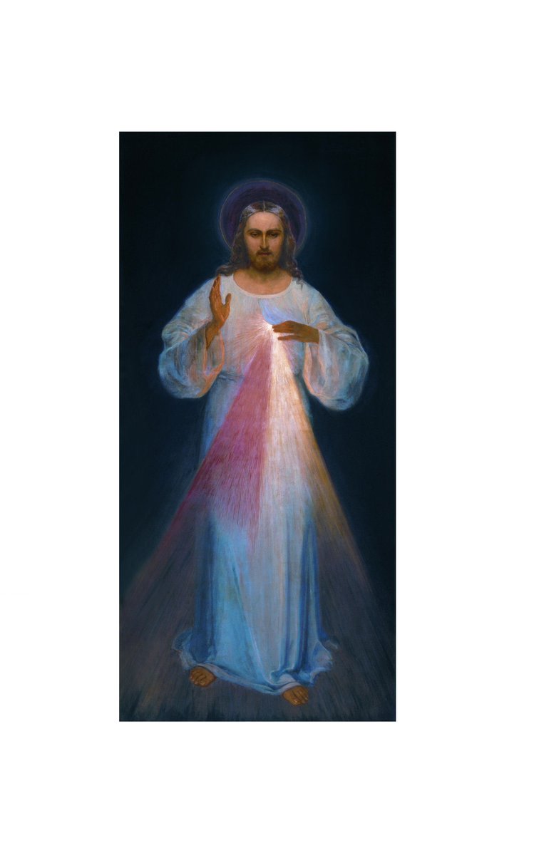 D13Toys's tweet photo. In 1931, our Lord appeared to St. Faustina in a vision. She saw Jesus clothed in a white garment with His right hand raised in blessing. His left hand was touching His garment in the area of the Heart, from where two large rays came forth, one red and the other pale. https://t.co/uVRBXdVLTr