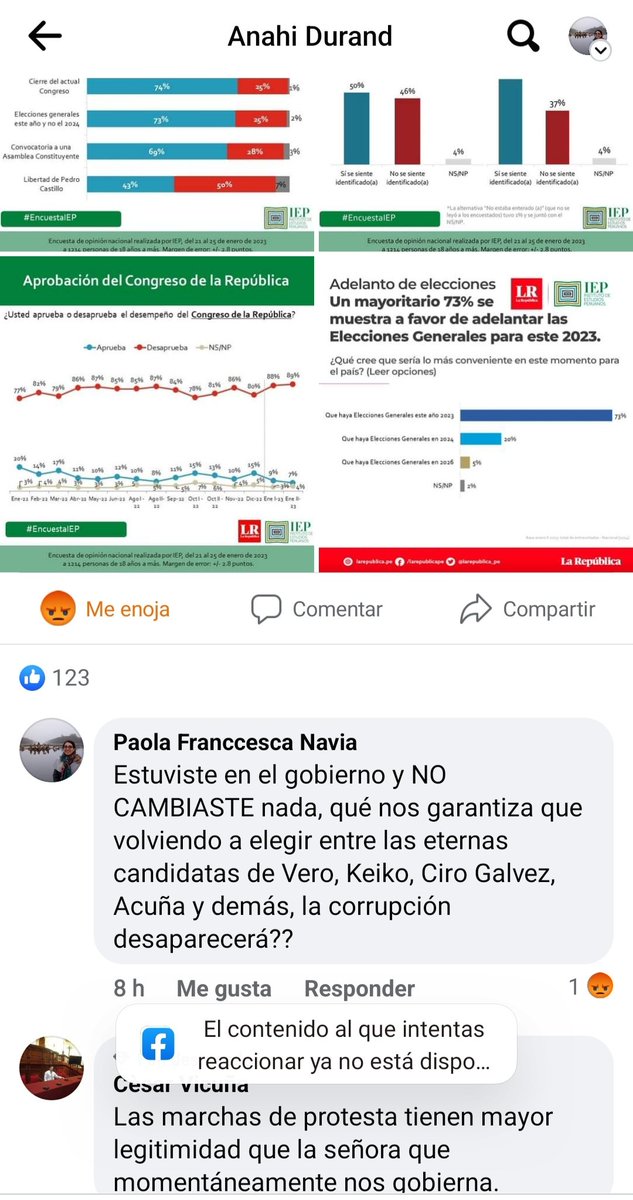 Así es la hipocresía, se llenan la boca y sus muros hablando de DDHH, de #LibertadDeExpresión, de #DerechoDeProtesta, de #LibertadDeOpinión y son los primeros en restringir esos D en 1 muro PUBLICÓ.
Si no piensas como ellos, te bloquean!
<a href="/AnahiDurandG/">Anahi Durand Guevara</a>