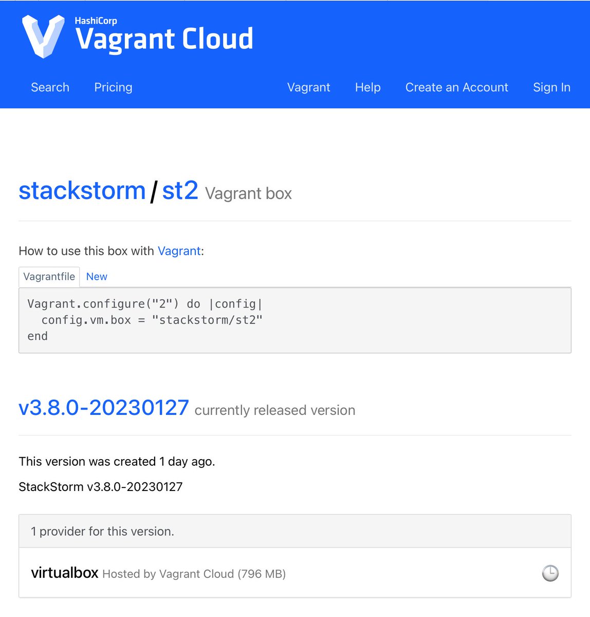 StackStorm's #Vagrant box is back online, the latest v3.8 is available on Vagrant Cloud: app.vagrantup.com/stackstorm/box…

Thanks to <a href="/mamercad/">Mark Mercado</a> for the overhaul with #packer and #github actions: github.com/StackStorm/pac…