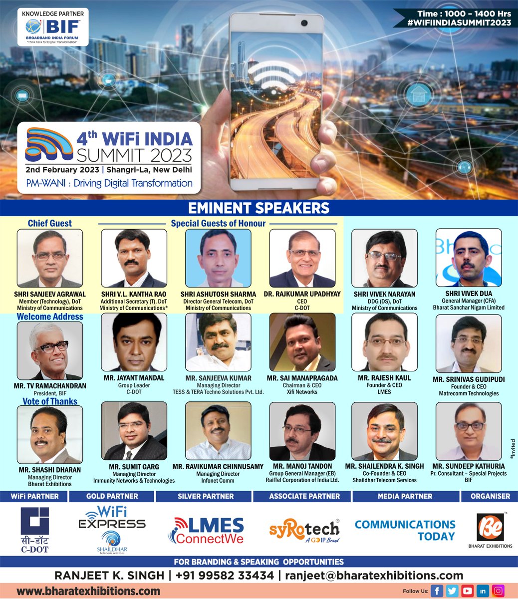be_exhibitions's tweet photo. #UPDATE!
The 4th #WiFiINDIASUMMIT2023 on the 2nd of February, 2023 is now open for #2SESSIONS. Time: 1000 hrs to 1400 hrs.
Register for this exclusive event at: https://t.co/Ae59w3o5o7 to listen to eminent speakers from industry verticals.
#event #delhi #wifi6 #wifi https://t.co/ahUQ8mTtet