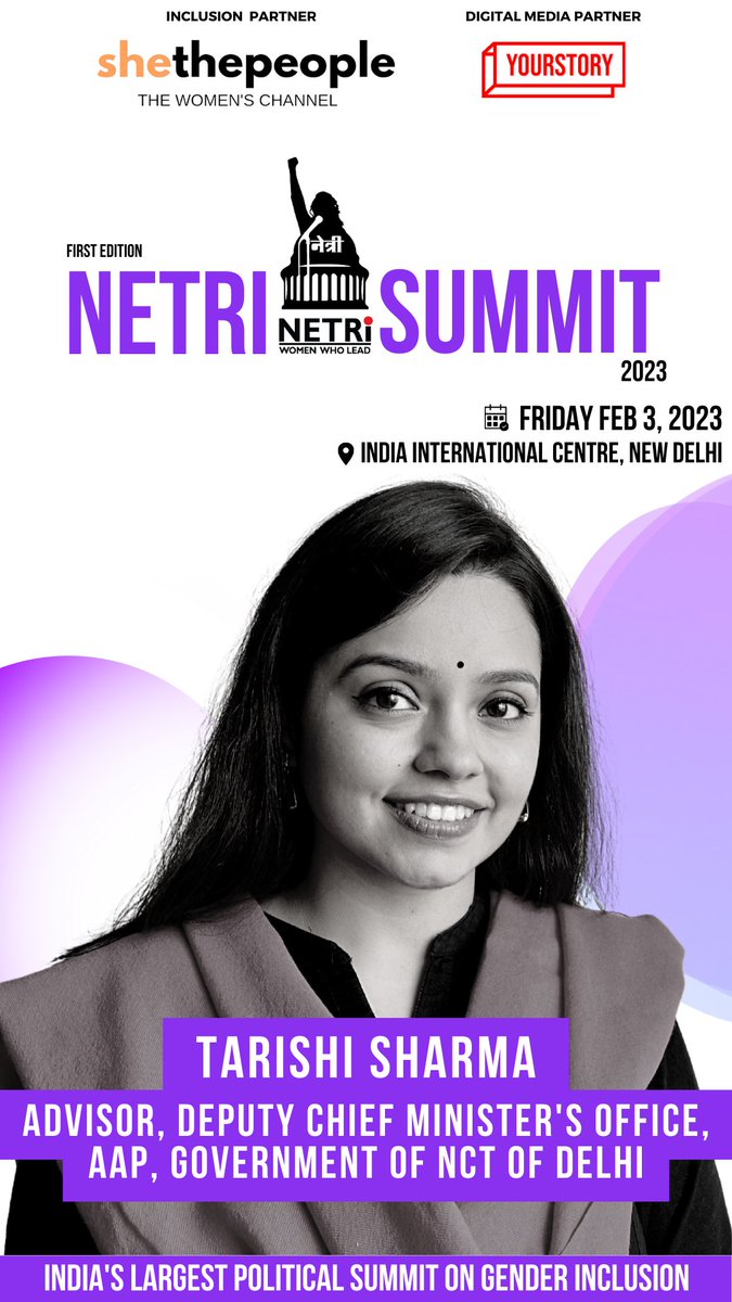 NetriFoundation's tweet photo. Join @tarishi_sharma at #Netrisummit2023 in Delhi on Feb 3rd. Hear about the Future of Campaigns & Careers in politics.
.
Register now: https://t.co/XvbMenzVd9
.
#Delhi #Careers #future https://t.co/MBRAzkMzc2