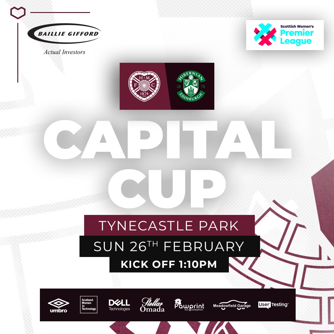heartswomenfc's tweet photo. 𝗕𝗮𝗰𝗸 𝘁𝗵𝗲 𝘁𝗲𝗮𝗺! ♥️  
We're taking on Hibs at Tynecastle on February 26th with the Capital Cup up for grabs 🏆 Come along and support the team 🙌

🎟️ Collect tickets from the Ticket Office at Tynecastle or online 📲 https://t.co/wgg4AxxmWb https://t.co/AacPAAf7Ov