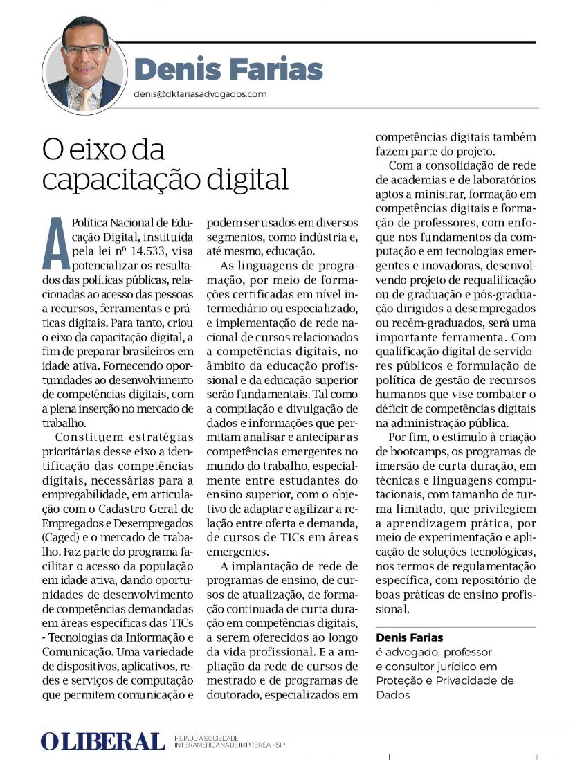 DenisAdvogado's tweet photo. Artigo publicado hoje no Jornal 📰 @oliberal sobre a nova política de capacitação digital.
#capacitaçãodigital #empregabilidade #merdadodetrabalho #mundodotrabalho #technology #tecnologiadainformação https://t.co/ptWq7cqYqD