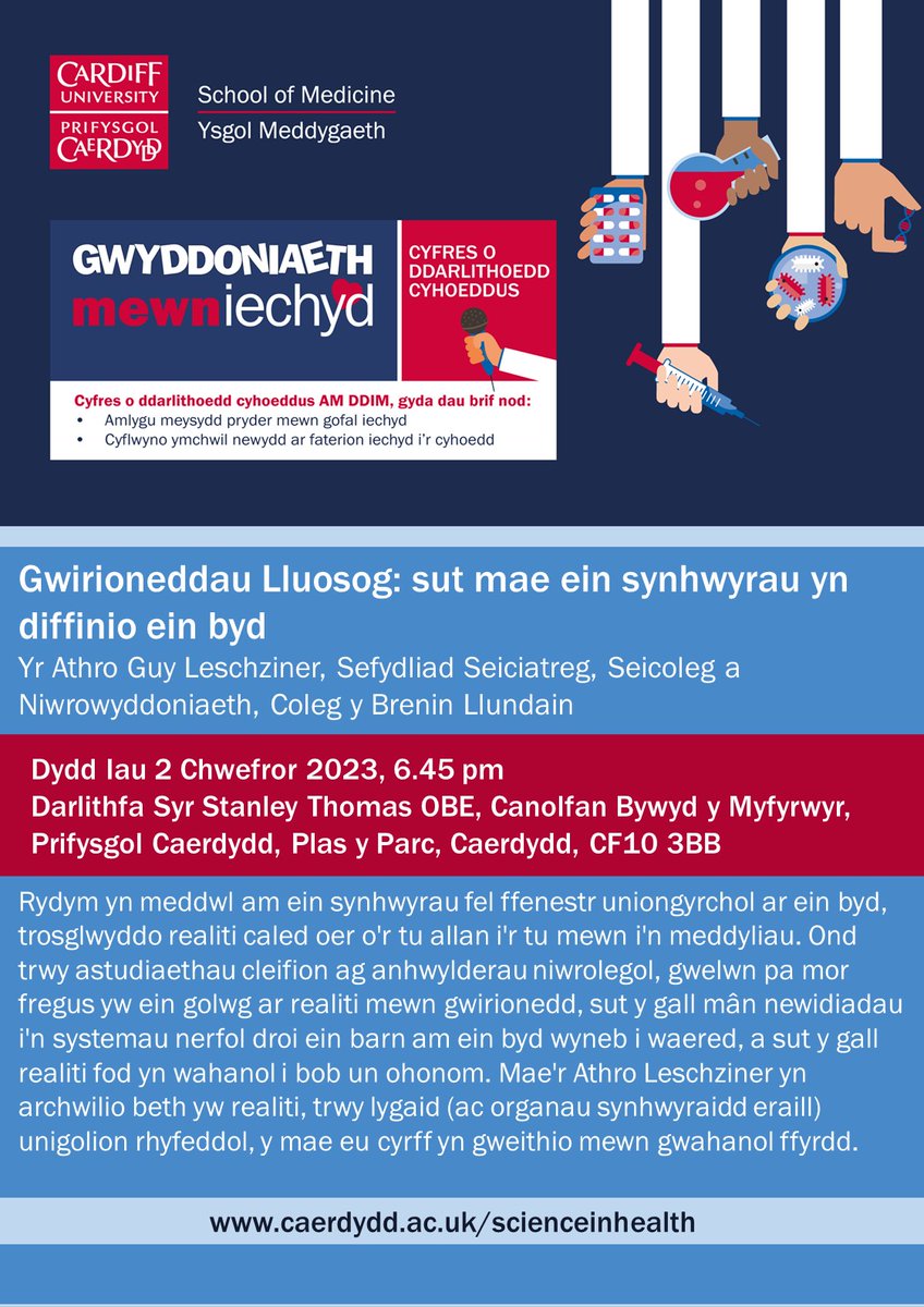 Cardiff University School of Medicine (@cumedicengage) on Twitter photo FREE public lecture Thurs 2 Feb 6.45pm - Multiple Realities: how our senses define our world. Prof Guy Leschziner, King's College, explores reality & how changes to our nervous systems can turn our views of the world upside down. <a href="/cardiffuni/">Cardiff University</a> Register - ow.ly/z9Z950MEcAU FREE public lecture Thurs 2 Feb 6.45pm - Multiple Realities: how our senses define our world. Prof Guy Leschziner, King's College, explores reality & how changes to our nervous systems can turn our views of the world upside down. <a href="/cardiffuni/">Cardiff University</a> Register - ow.ly/z9Z950MEcAU