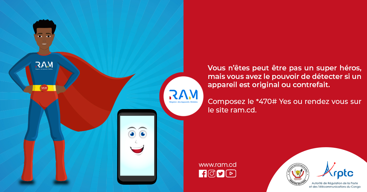 ramrdcongo's tweet photo. Autrefois il nous était difficile d'identifier un téléphone pirate🥲.
Aujourd'hui😁 il est possible d'en connaitre la conformité en vérifiant l'IMEI sur https://t.co/mzBgQAJdrN, ou par SMS en l'envoyant au 470 ou encore par l'USSD *470#. https://t.co/loErZH39za