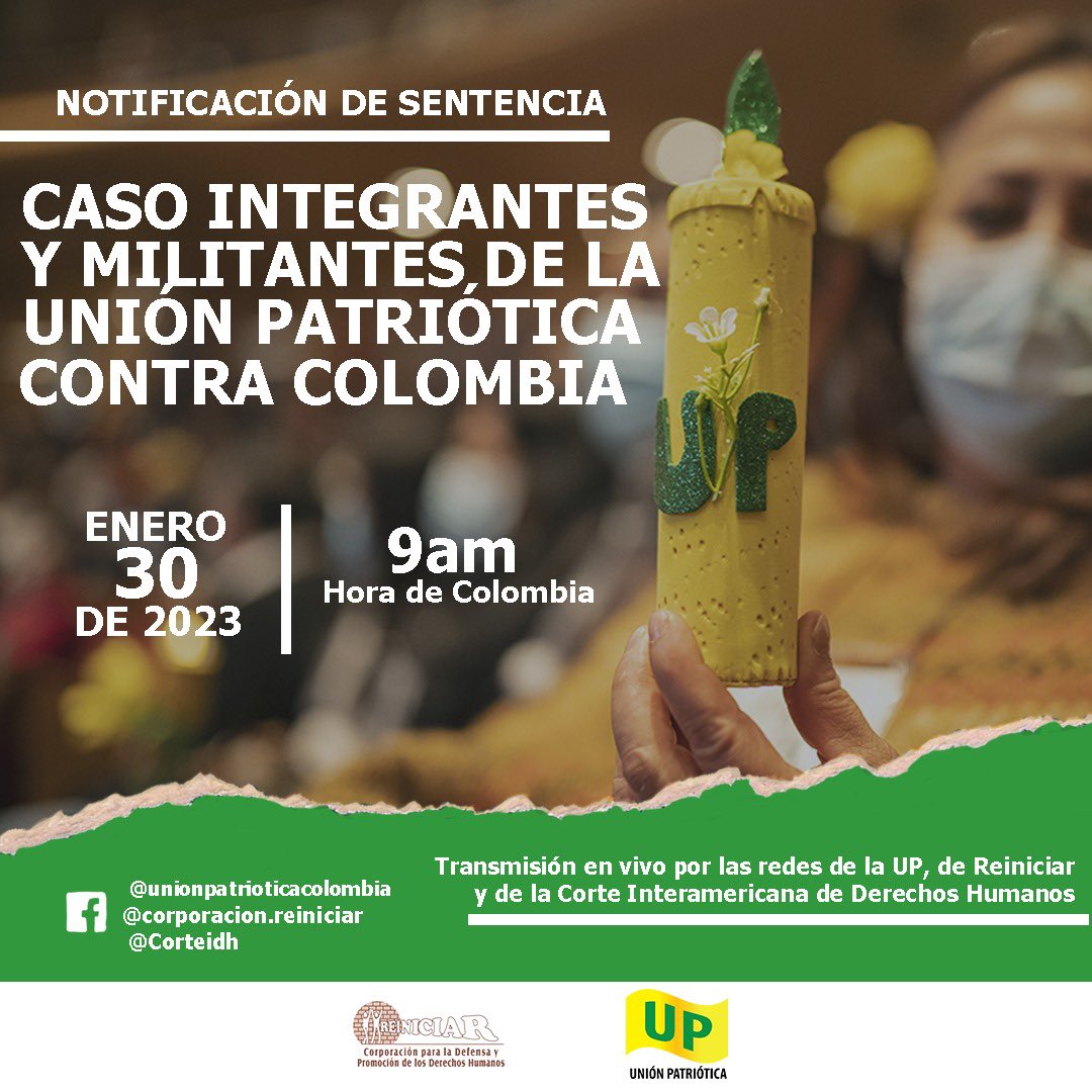 heidy_up's tweet photo. ¡En Colombia hubo un genocidio político! Hoy es un día histórico, la @CorteIDH realizará la lectura del fallo de la demanda contra el Estado colombiano por el exterminio de la @UP_Colombia. Verdad, justicia, reparación y garantías de no repetición. ✊🏻💛💚 https://t.co/lMk3keRNyp