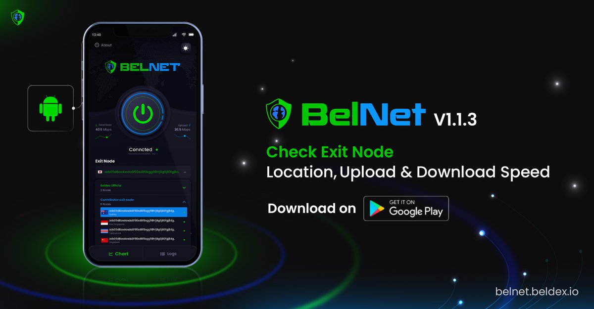 BeldexCoin's tweet photo. #𝐁𝐞𝐥𝐍𝐞𝐭 𝐕𝟏.𝟏.𝟑 𝐢𝐬 𝐋𝐢𝐯𝐞‼️

Update your app on PlayStore 👇
https://t.co/ErRgRKFqSJ

Shows🔎
▫️ Location of exit nodes
▫️ Exit node upload and download speed
▫️ Nodes by Beldex foundation &amp; contributors

#oneclickprivacy  #dVPN https://t.co/i41awyiuL1