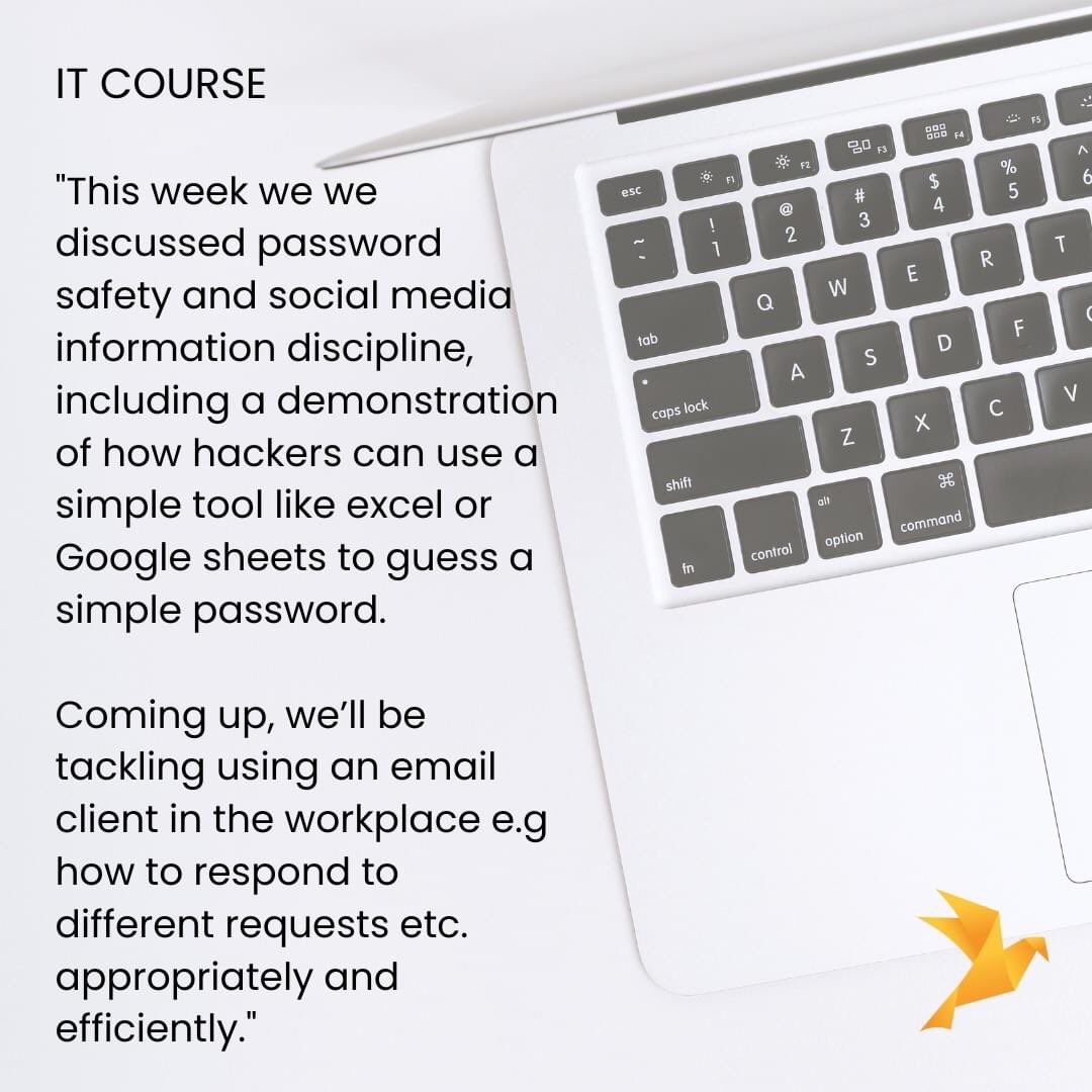 Here's an update from our IT course leader💻🖱

#it #itcourse #onlinelearning #internet #passwordsafety #internetsecurity #beyonddetention