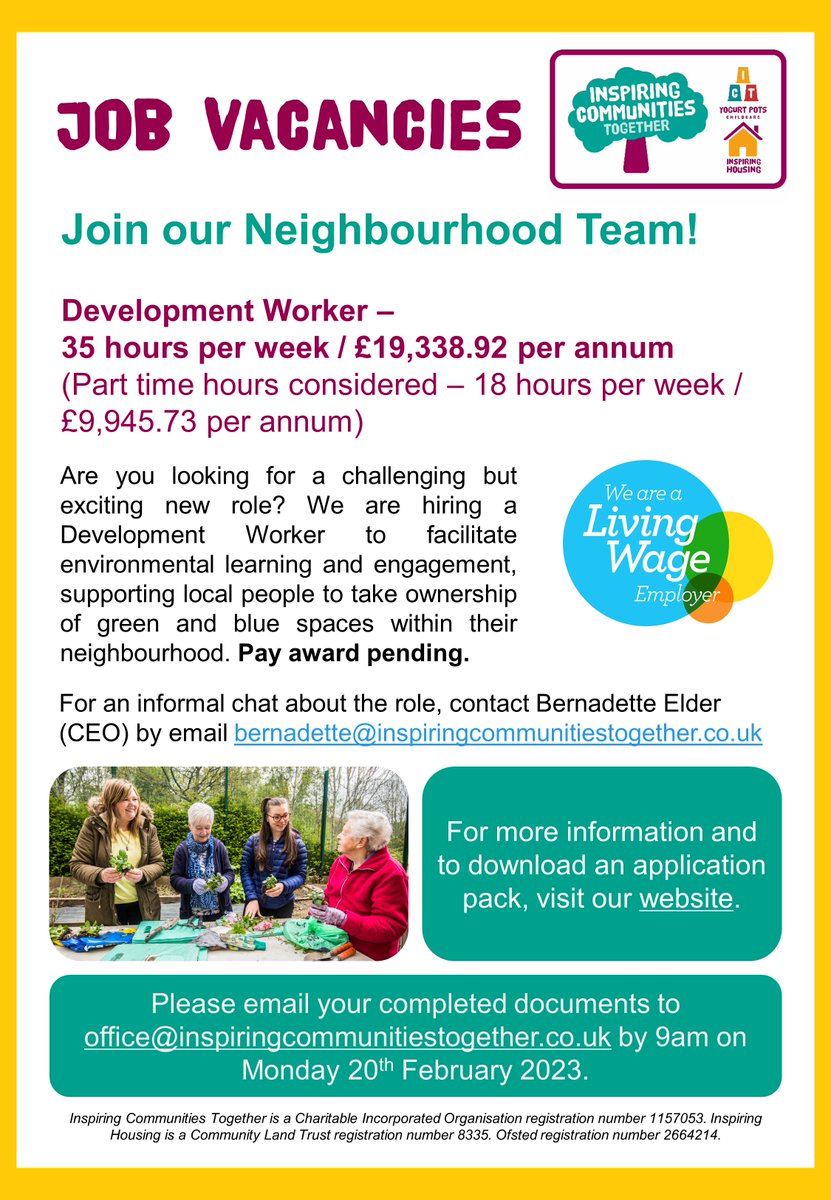 ictsalford's tweet photo. 📢 We are #hiring! If you're looking for a role involving #community, #environment and #learning - you could be our next Development Worker!
👉 Click here to find out more and apply: https://t.co/W7MAmxpzSq
#CharityJobs #VCSEJobs #Vacancies https://t.co/RQcZU3oNtZ