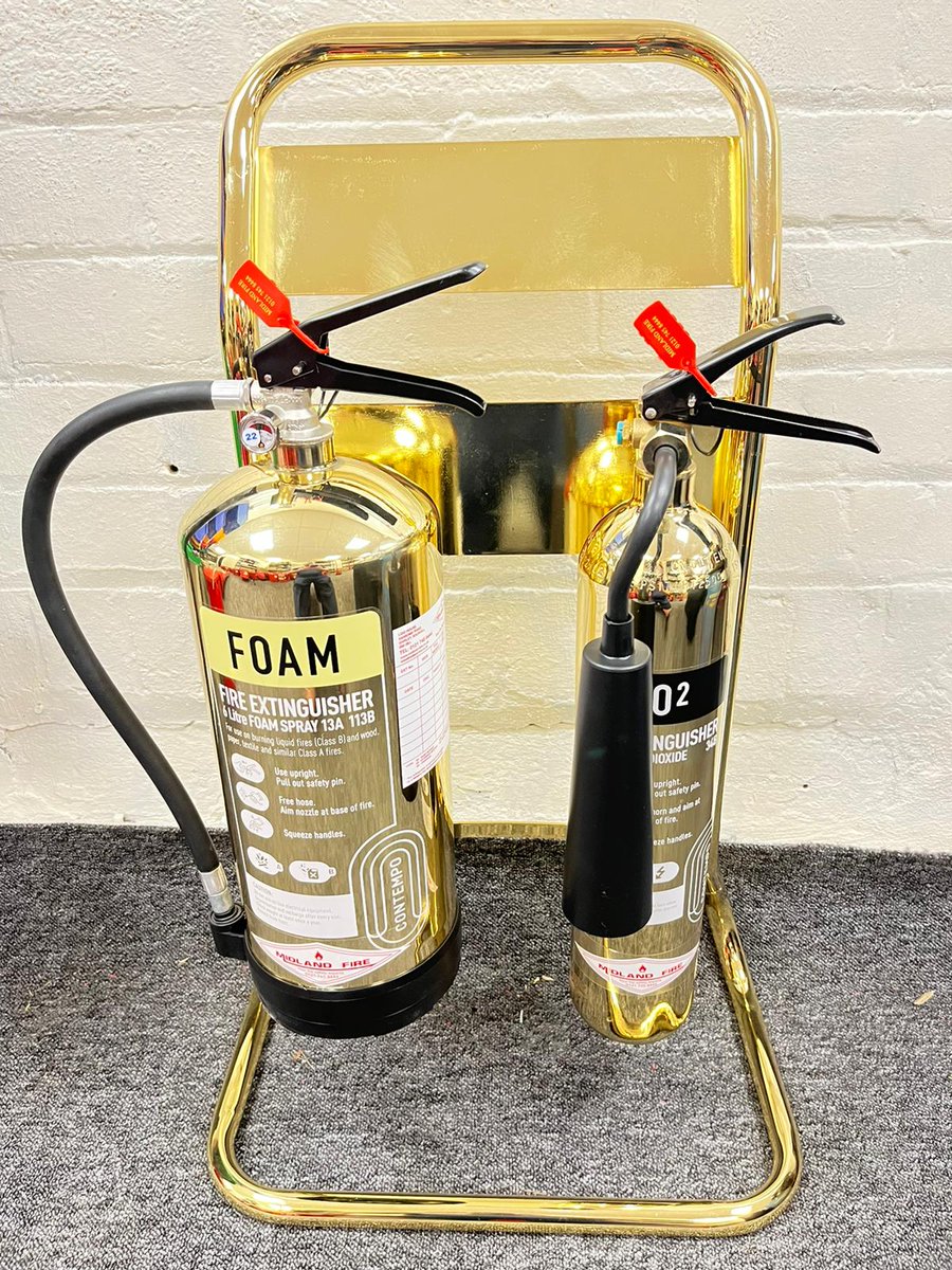 We recently installed these simply exquisite fire extinguishers at one of our customers new premises. 

One of the first things you notice as you enter their main atrium was the gold extinguishers on their gold stands which really made their foyer pop! 0121 745 8444
<a href="/Midland_Fire/">Midland Fire</a>