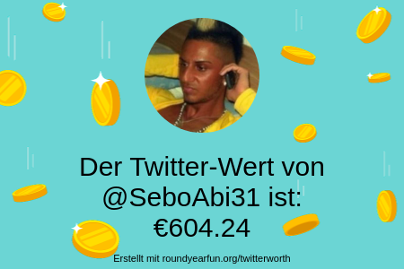 Mein Twitter-Wert ist: €604.24

Finde deins mit funroundy.click/twitterworth?l…

⠀
