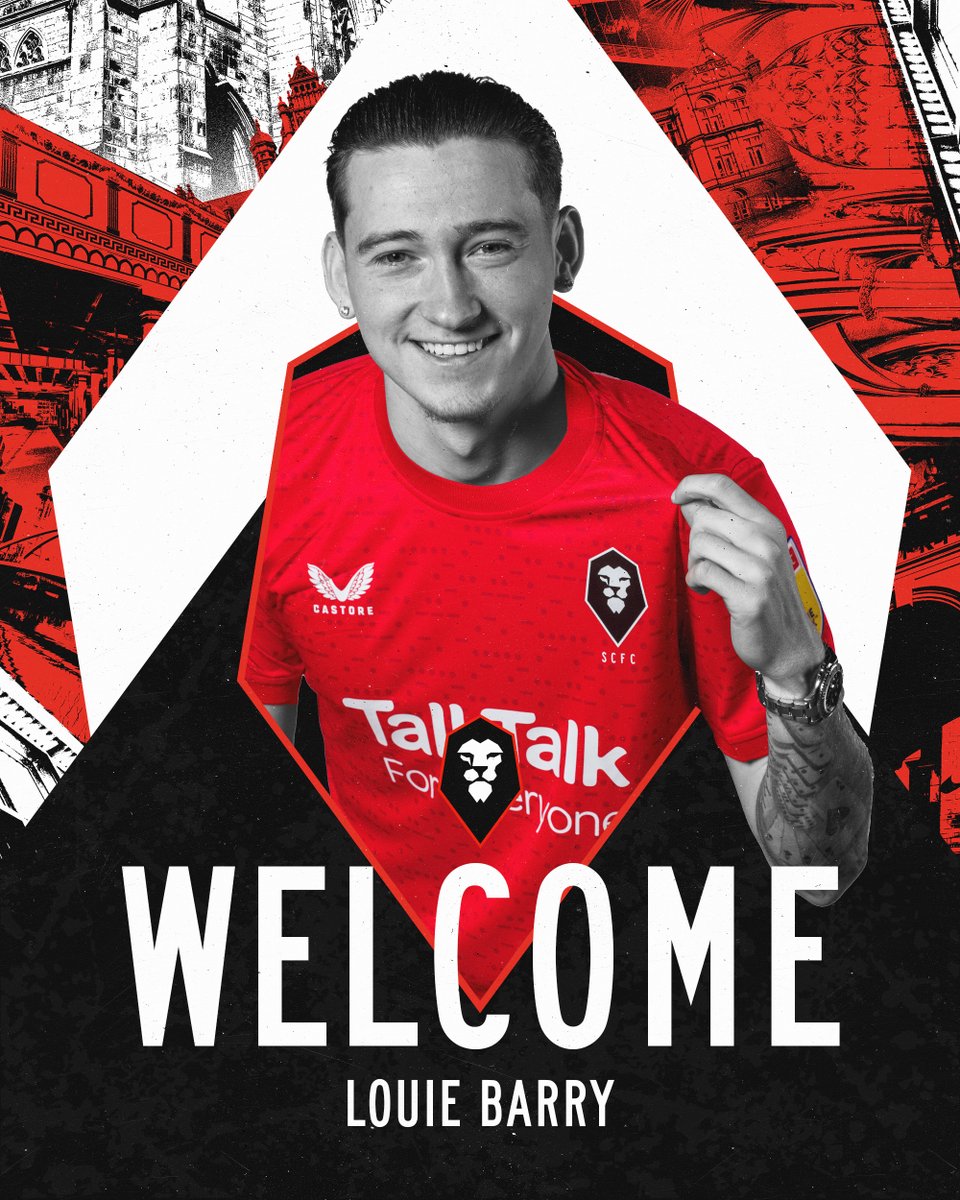 SalfordCityFC's tweet photo. From La Masia, to Villa Park, and now The Peninsula Stadium 🏟️

Welcome to Salford City, @LouieBarry6 🤝 https://t.co/yRPo7B70wc