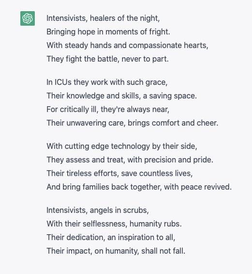 I asked #ChatGPT to write a poem on #intensivist