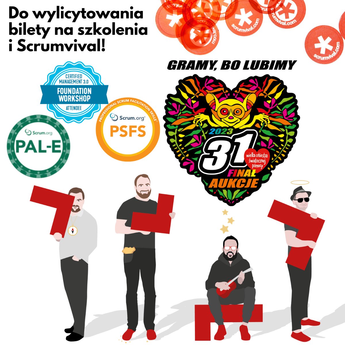Gramy razem z #wosp2023 i przekazaliśmy na #aukcjeWOSP bilety na szkolenia 2xManagement 3.0; 2xPAL-E, 2xPSFS i do tego coś ekstra: Scrumvival u Ciebie w firmie!  aukcje dostępne: allegro.pl/uzytkownik/bas…