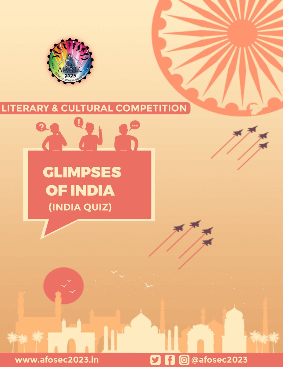 afosec2023's tweet photo. "Discover India's rich culture and history in AFOSEC 2K23's Glimpses of India quiz. Join us on a journey of trivia and fascination!"
#Afosec2023 #vrsec https://t.co/FEEd2m674y