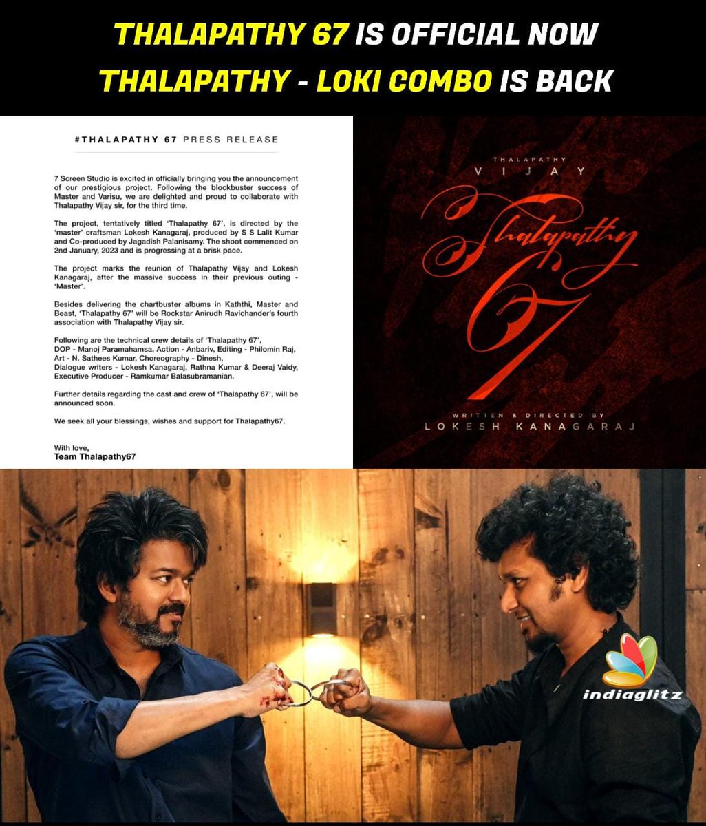 igtamil's tweet photo. Thalapathy- Loki combo is Back 😎💥

#Thalapathy67 #LokeshKanagaraj #ThalapathyVijay #Vijay #AnirudhRavichander #7ScreenStudios #Lokesh #Indiaglitz https://t.co/T57I5BeR7D