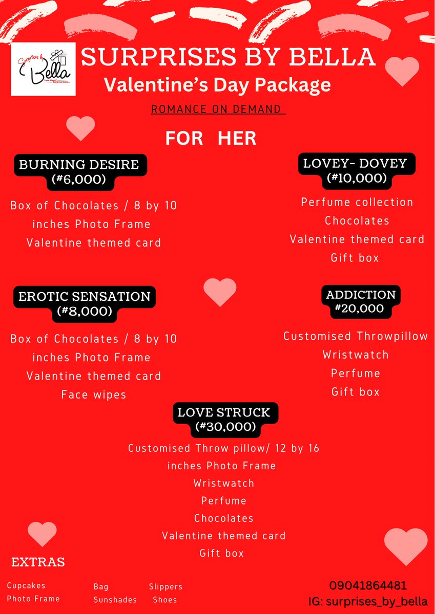 Bella_surprise's tweet photo. Patronise this my small hustle 
Affordable luxury at your doorsteps this Valentine ❤️🥰😍 https://t.co/Hd7OZFLDhG