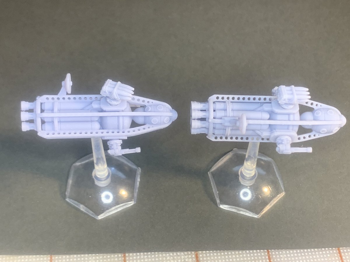TheRealGeektown's tweet photo. Geektown has been trying hard to define a good basic design for a Soviet ship for Space:1963. The left one looked “Steampunk” to me, so I reduced the number of girder structures, etc.I’m still not sure about it. #Geektown #space1963 #3dprint #tabletopgaming #SpaceShip #wargaming https://t.co/je3hWjflj9